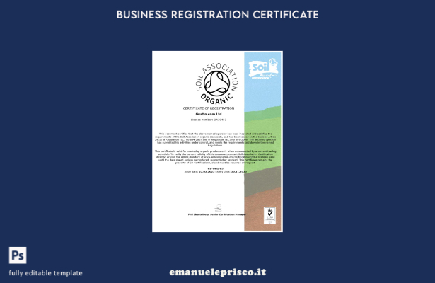 stile verificato Certificato di registrazione della USA Soil Association Modello